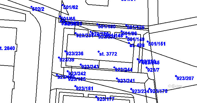 Parcela st. 3772 v KÚ Ústí nad Orlicí, Katastrální mapa