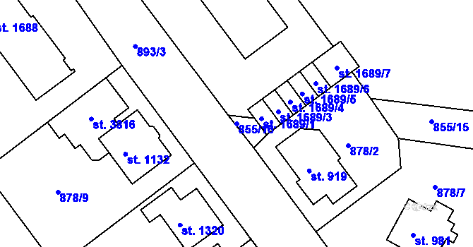 Parcela st. 855/16 v KÚ Ústí nad Orlicí, Katastrální mapa