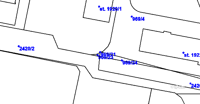 Parcela st. 969/21 v KÚ Ústí nad Orlicí, Katastrální mapa