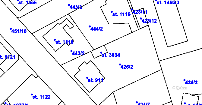 Parcela st. 3634 v KÚ Ústí nad Orlicí, Katastrální mapa