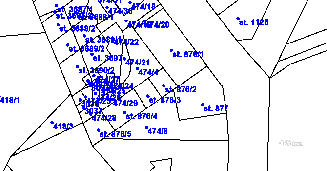 Parcela st. 876/2 v KÚ Ústí nad Orlicí, Katastrální mapa