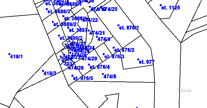 Parcela st. 876/3 v KÚ Ústí nad Orlicí, Katastrální mapa