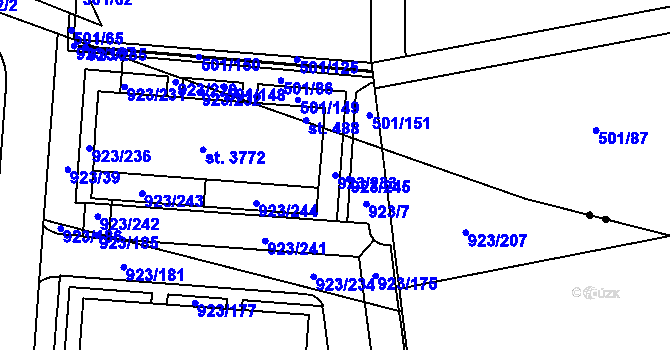Parcela st. 923/233 v KÚ Ústí nad Orlicí, Katastrální mapa