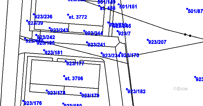 Parcela st. 923/234 v KÚ Ústí nad Orlicí, Katastrální mapa