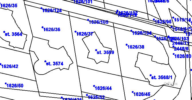 Parcela st. 3599 v KÚ Ústí nad Orlicí, Katastrální mapa