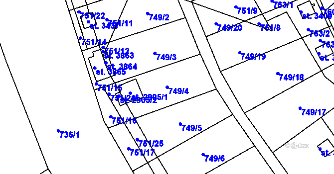 Parcela st. 749/4 v KÚ Ústí nad Orlicí, Katastrální mapa