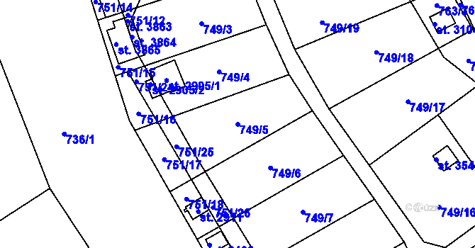 Parcela st. 749/5 v KÚ Ústí nad Orlicí, Katastrální mapa