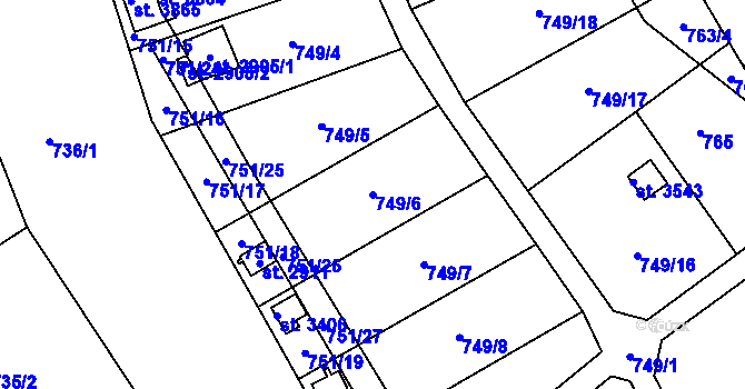 Parcela st. 749/6 v KÚ Ústí nad Orlicí, Katastrální mapa
