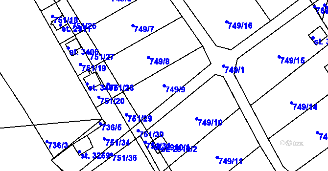 Parcela st. 749/9 v KÚ Ústí nad Orlicí, Katastrální mapa