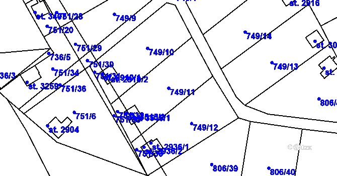 Parcela st. 749/11 v KÚ Ústí nad Orlicí, Katastrální mapa