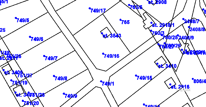 Parcela st. 749/16 v KÚ Ústí nad Orlicí, Katastrální mapa
