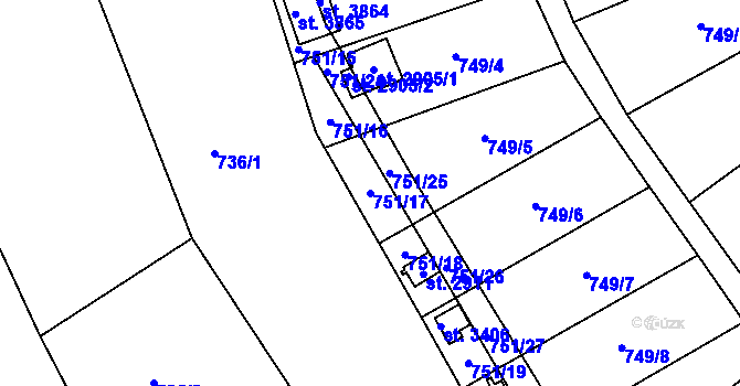 Parcela st. 751/17 v KÚ Ústí nad Orlicí, Katastrální mapa
