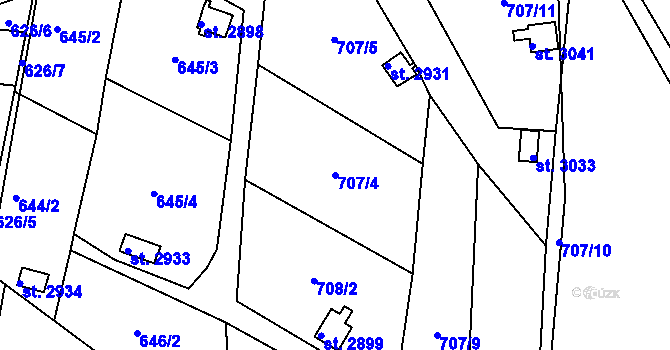 Parcela st. 707/4 v KÚ Ústí nad Orlicí, Katastrální mapa