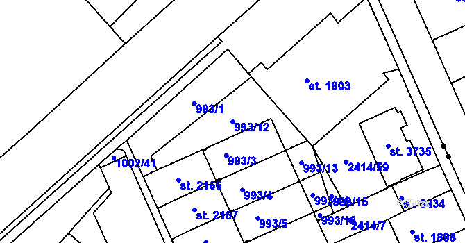 Parcela st. 993/12 v KÚ Ústí nad Orlicí, Katastrální mapa