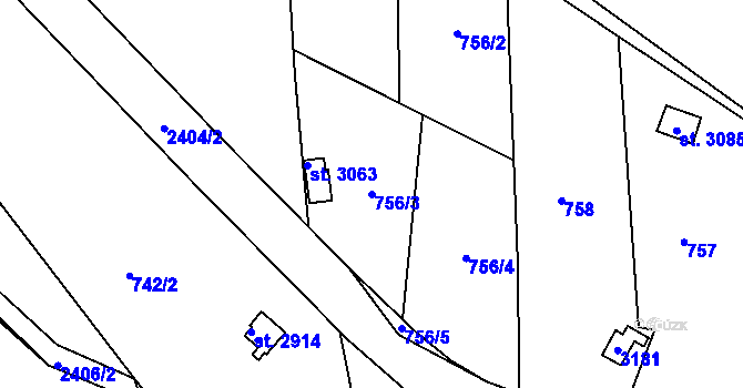 Parcela st. 756/3 v KÚ Ústí nad Orlicí, Katastrální mapa