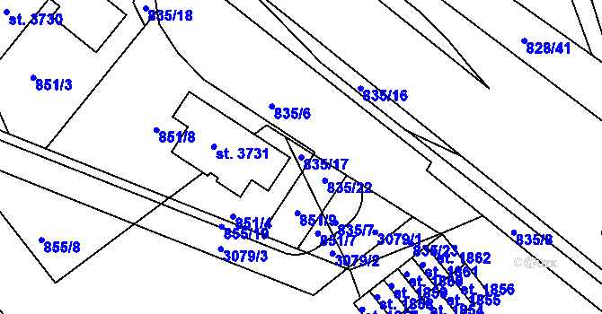 Parcela st. 835/17 v KÚ Ústí nad Orlicí, Katastrální mapa