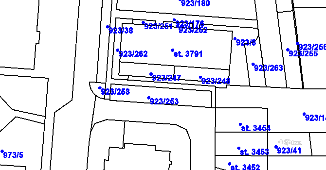 Parcela st. 923/261 v KÚ Ústí nad Orlicí, Katastrální mapa