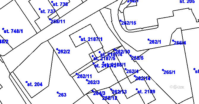 Parcela st. 2187/4 v KÚ Ústí nad Orlicí, Katastrální mapa