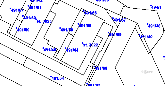 Parcela st. 3822 v KÚ Ústí nad Orlicí, Katastrální mapa