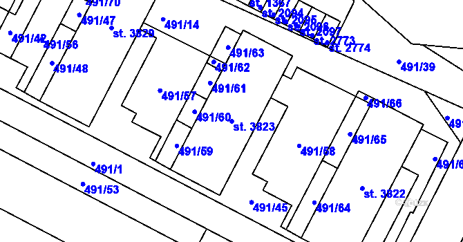 Parcela st. 3823 v KÚ Ústí nad Orlicí, Katastrální mapa