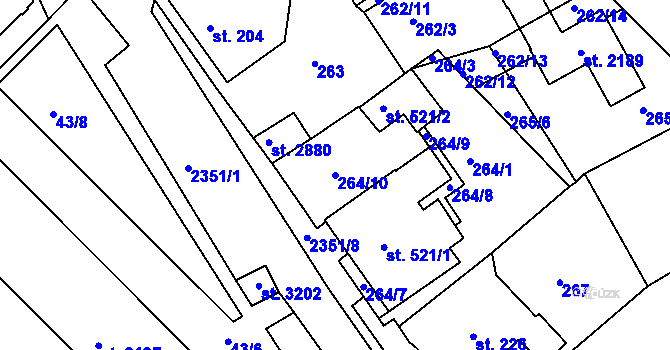Parcela st. 264/10 v KÚ Ústí nad Orlicí, Katastrální mapa