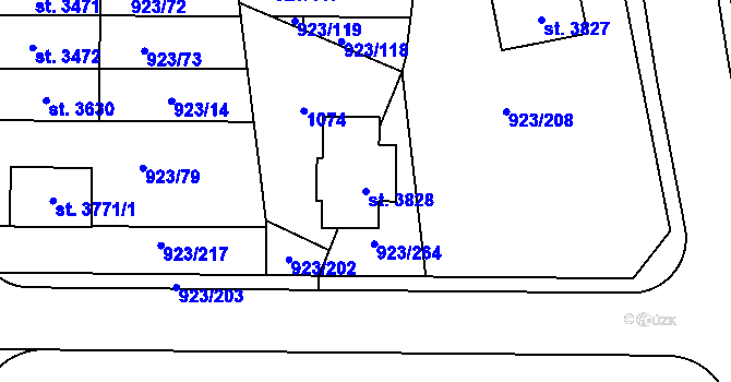 Parcela st. 3828 v KÚ Ústí nad Orlicí, Katastrální mapa