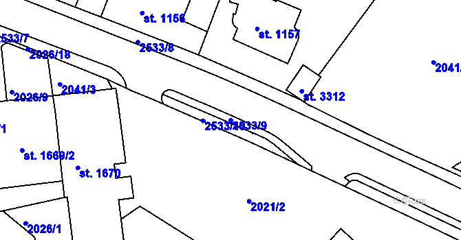 Parcela st. 2533/9 v KÚ Ústí nad Orlicí, Katastrální mapa