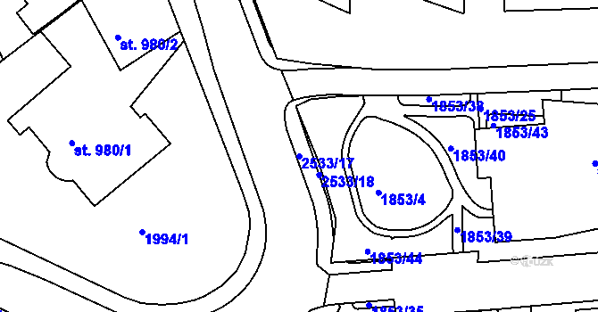 Parcela st. 2533/17 v KÚ Ústí nad Orlicí, Katastrální mapa