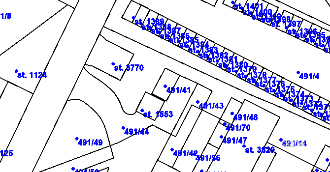 Parcela st. 491/41 v KÚ Ústí nad Orlicí, Katastrální mapa