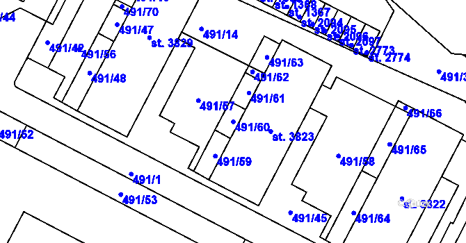 Parcela st. 491/60 v KÚ Ústí nad Orlicí, Katastrální mapa