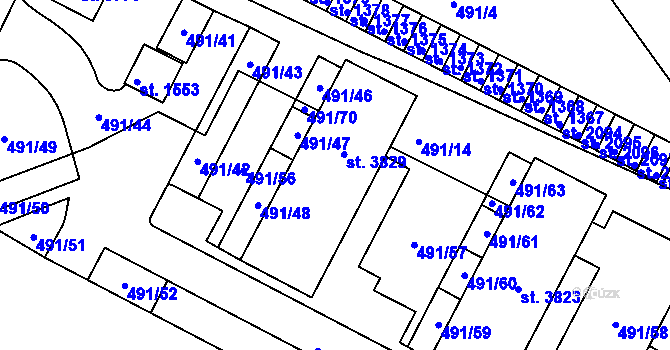 Parcela st. 3829 v KÚ Ústí nad Orlicí, Katastrální mapa