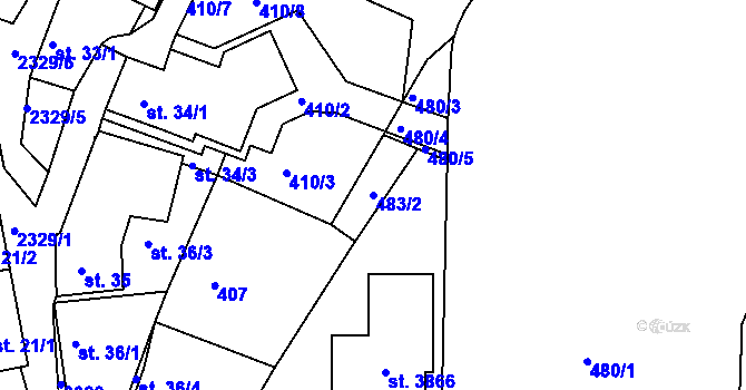 Parcela st. 483/2 v KÚ Ústí nad Orlicí, Katastrální mapa