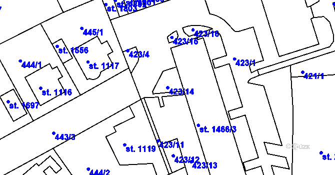 Parcela st. 423/14 v KÚ Ústí nad Orlicí, Katastrální mapa