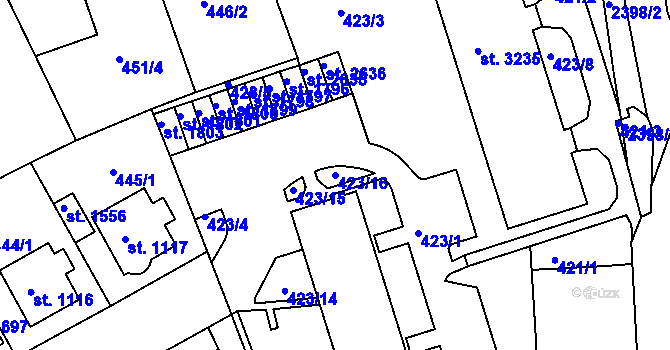 Parcela st. 423/16 v KÚ Ústí nad Orlicí, Katastrální mapa