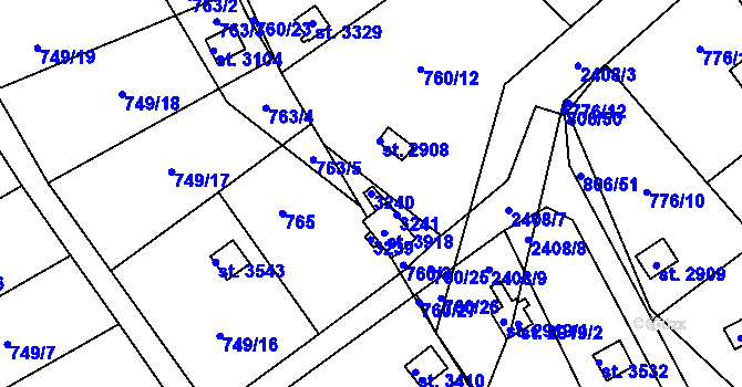 Parcela st. 3240 v KÚ Ústí nad Orlicí, Katastrální mapa