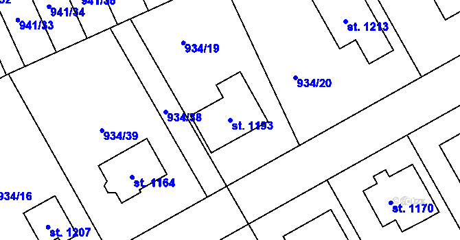 Parcela st. 1193 v KÚ Hylváty, Katastrální mapa