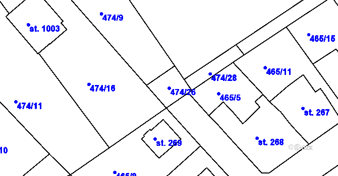 Parcela st. 474/26 v KÚ Hylváty, Katastrální mapa