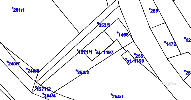 Parcela st. 1197 v KÚ Hylváty, Katastrální mapa
