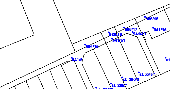 Parcela st. 986/15 v KÚ Hylváty, Katastrální mapa