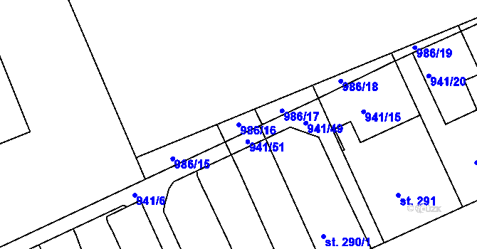 Parcela st. 986/16 v KÚ Hylváty, Katastrální mapa