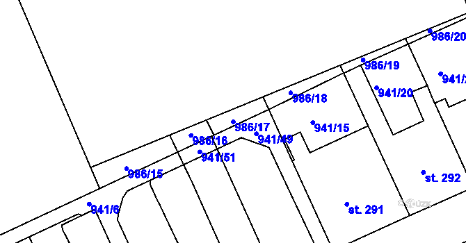 Parcela st. 986/17 v KÚ Hylváty, Katastrální mapa