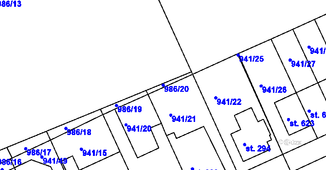 Parcela st. 986/20 v KÚ Hylváty, Katastrální mapa