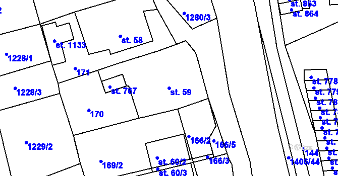 Parcela st. 59 v KÚ Hylváty, Katastrální mapa