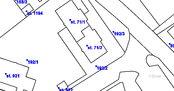 Parcela st. 71/2 v KÚ Hylváty, Katastrální mapa