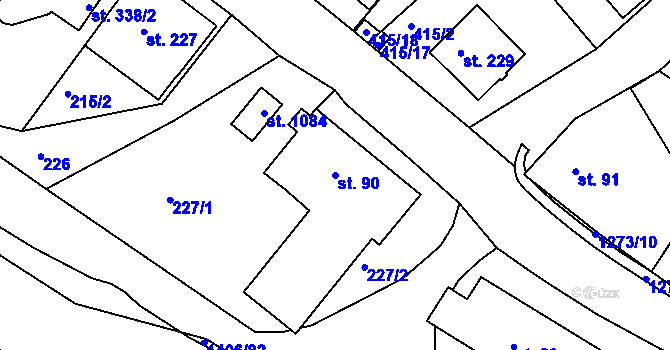 Parcela st. 90 v KÚ Hylváty, Katastrální mapa