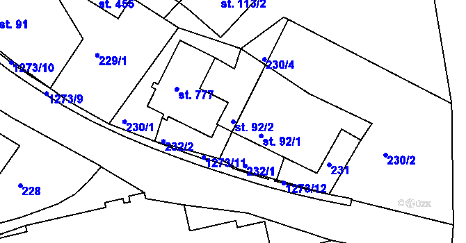 Parcela st. 92/2 v KÚ Hylváty, Katastrální mapa