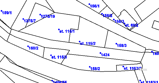 Parcela st. 115/2 v KÚ Hylváty, Katastrální mapa