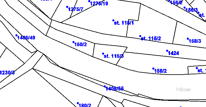 Parcela st. 115/3 v KÚ Hylváty, Katastrální mapa
