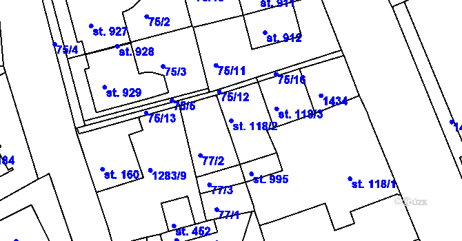 Parcela st. 118/2 v KÚ Hylváty, Katastrální mapa
