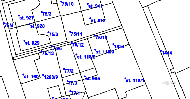 Parcela st. 118/3 v KÚ Hylváty, Katastrální mapa